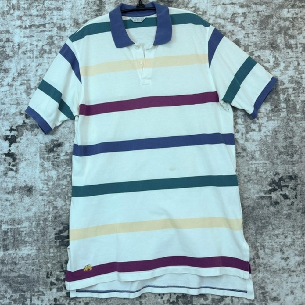 Vtg Brooks Brothers Men's L Polo‎ Shirt White Striped Golden Fleece USA Coastal